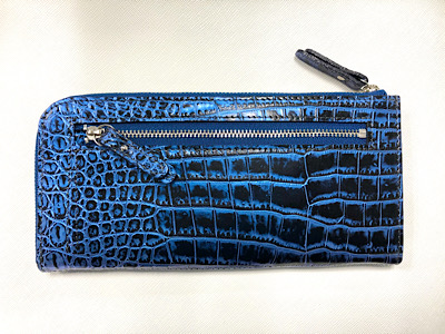 スモールクロコダイル L字ウォレット メタリックブルーカラー | TS